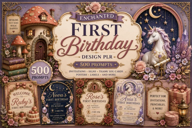 Enchanted First Birthday Design PLR- 500 Prompts